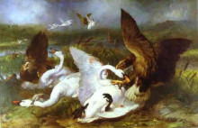 Репродукция картины "swannery invaded by eagles" художника "ландсир эдвин генри"