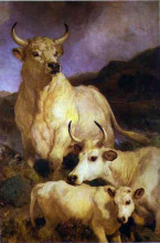 Копия картины "the wild cattle of chillingham" художника "ландсир эдвин генри"