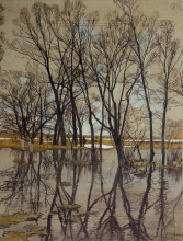 Копия картины "ust krestishche. spring. flood" художника "лансере евгений евгеньевич"