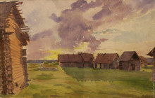 Репродукция картины "zatulenye. barns at sunset" художника "лансере евгений евгеньевич"