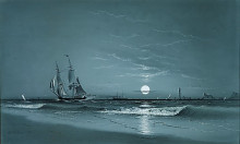 Картина "entrance to harbor, moonlight" художника "ларсон маркус"