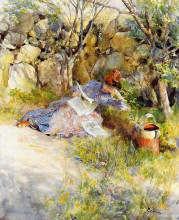 Репродукция картины "a lady reading a newspaper" художника "ларссон карл"