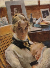 Копия картины "a studio idyll. the artist&#39;s wife with daughter suzanne" художника "ларссон карл"