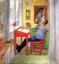 Репродукция картины "esbjorn doing his homework" художника "ларссон карл"