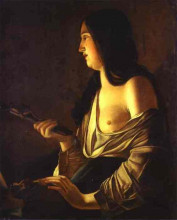 Репродукция картины "repenting magdalene, also called&#160;magdalene in a flickering light" художника "латур жорж де"