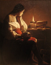 Копия картины "repenting magdalene, also called&#160;magdalene in a flickering light" художника "латур жорж де"