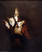 Копия картины "boy blowing at lamp" художника "латур жорж де"