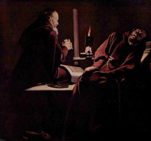 Репродукция картины "st. francis in extasy, also called&#160;the praying monk beside the dying monk" художника "латур жорж де"