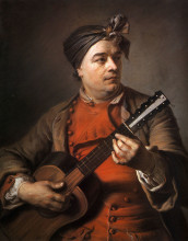 Репродукция картины "jacques dumont le romain playing the guitar" художника "латур морис кантен де"