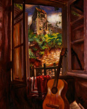 Репродукция картины "interior with a guitar" художника "ле фоконье анри"