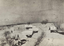 Репродукция картины "деревенька под снегом" художника "левитан исаак"
