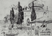 Репродукция картины "кипарисы у мечети" художника "левитан исаак"