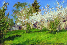 Репродукция картины "цветущие яблони" художника "левитан исаак"