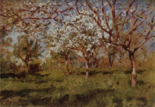 Репродукция картины "цветущие яблони" художника "левитан исаак"