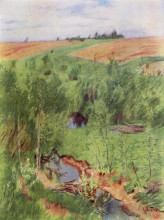 Репродукция картины "у ручья" художника "левитан исаак"