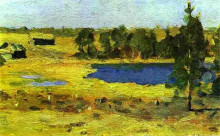 Копия картины "the lake. barns at the edge of forest." художника "левитан исаак"