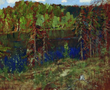 Репродукция картины "озеро в лесу" художника "левитан исаак"