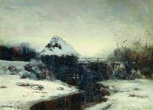 Копия картины "зимний пейзаж с мельницей" художника "левитан исаак"