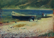 Репродукция картины "лодка на берегу" художника "левитан исаак"