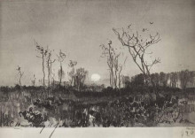 Репродукция картины "пейзаж с луной" художника "левитан исаак"