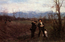 Картина "wilhelm leibl and sperl on the hunt" художника "лейбль вильгельм"
