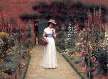 Репродукция картины "lady in a garden" художника "лейтон фредерик"