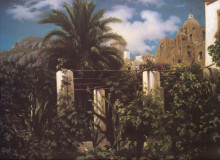 Репродукция картины "garden of an inn capri" художника "лейтон фредерик"