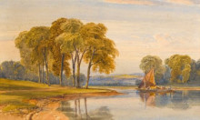 Картина "a sailing boat on a river" художника "лейтч уильям лейтон"