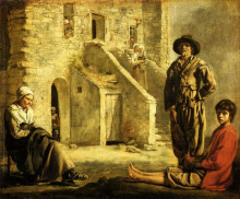 Репродукция картины "peasants at their cottage door" художника "ленен (братья)"