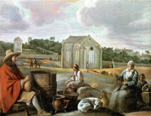 Картина "landscape with peasants and a chapel" художника "ленен (братья)"