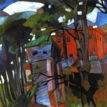 Репродукция картины "пейзаж с красным домом" художника "лентулов аристарх"