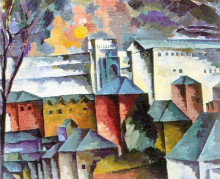 Репродукция картины "пейзаж с монастырской стеной" художника "лентулов аристарх"