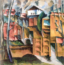 Репродукция картины "пейзаж с белым домом и желтыми воротами" художника "лентулов аристарх"