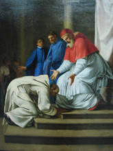 Репродукция картины "saint bruno the feet of pope urban ii" художника "лёсюёр эсташ"