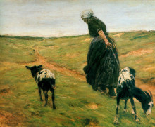 Репродукция картины "woman and her goats in the dunes" художника "либерман макс"