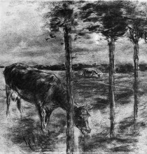 Репродукция картины "drinking cow" художника "либерман макс"
