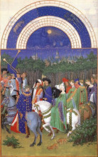 Репродукция картины "facsimile of may: celebrating may day near the town of riom in the auvergne" художника "лимбург (братья)"