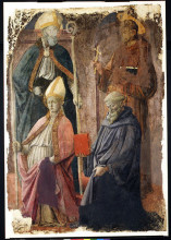 Репродукция картины "saints augustin and francis, a bishop saint, and saint benedict" художника "липпи филиппо"
