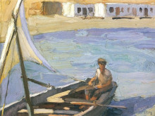 Копия картины "boat with sail (panormos, tinos)" художника "литрас николаос"
