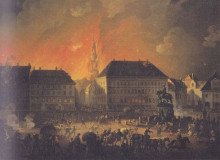 Репродукция картины "the british bombardment of copenhagen, night between 4th and 5th of september 1807" художника "лоренцен кристиан август"