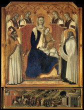 Репродукция картины "madonna with angels between st nicholas and prophet elijah" художника "лоренцетти пьетро"