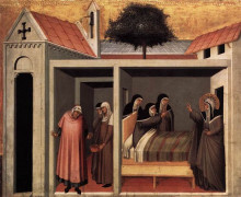Картина "beata umilt&#224; heals a sick nun" художника "лоренцетти пьетро"