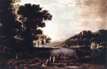 Картина "landscape with merchants" художника "лоррен клод"
