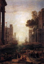 Копия картины "embarkation of st. paula romana at ostia" художника "лоррен клод"