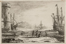 Картина "seaport with a big tower" художника "лоррен клод"