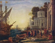 Копия картины "cleopatra disembarking at tarsus" художника "лоррен клод"