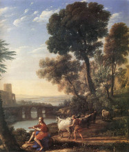 Репродукция картины "landscape with apollo guarding the herds of admetus" художника "лоррен клод"