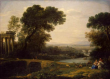 Картина "пейзаж со сценой отдыха на пути в египет" художника "лоррен клод"