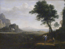 Репродукция картины "hagar and ismael in the desert" художника "лоррен клод"