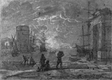 Репродукция картины "harbour scene" художника "лоррен клод"